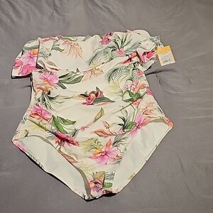 Kona Sol Floral Off-Shoulder Swimsuit NWT